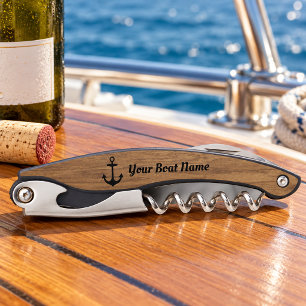 Nautical Anchor Custom Boat Name Wood Corkscrew