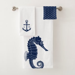 Nautical Anchor Custom Monograms Navy Bath Towel Set