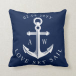 Nautical Anchor Custom Monograms Navy Cushion<br><div class="desc">Nautical style toss pillow featuring your custom monograms of the bride and groom or possibly a first and last name monogram.</div>