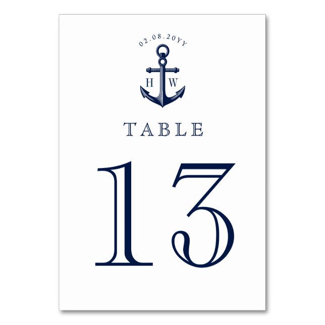Nautical Anchor Custom Monograms Table Number (Front)