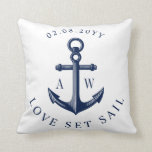 Nautical Anchor Custom Monograms White Cushion<br><div class="desc">Nautical style toss pillow featuring your custom monograms of the bride and groom or possibly a first and last name.</div>