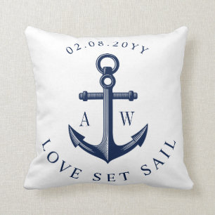 Nautical Anchor Custom Monograms White Cushion