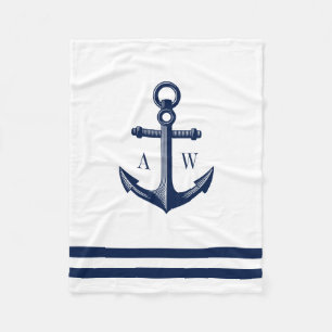 Nautical Anchor Custom Monograms White Fleece Blanket