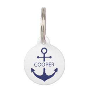 Nautical anchor custom name contact navy white pet tag