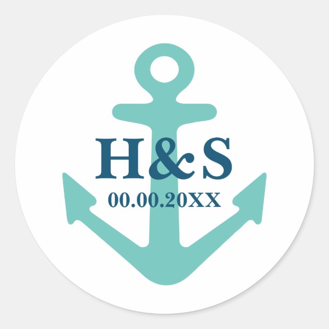 Nautical anchor custom name wedding favour sticker (Front)