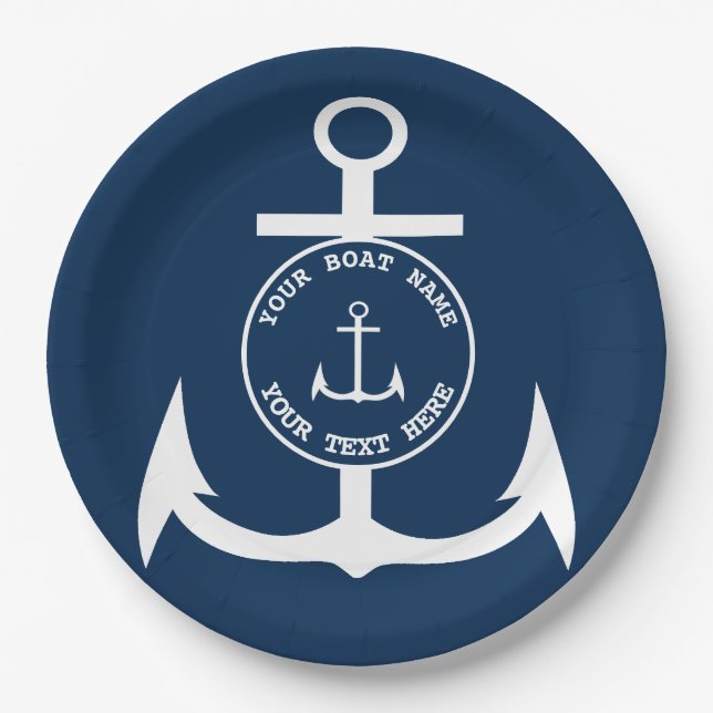 Nautical Anchor Custom Navy Blue 9" Paper Plate (Front)