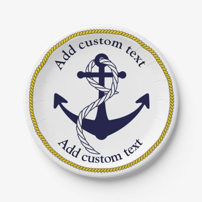 Nautical Anchor Custom Party Paper Plates (Front)