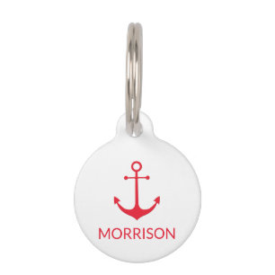 Nautical Anchor Custom red white dog Name info Pet Tag