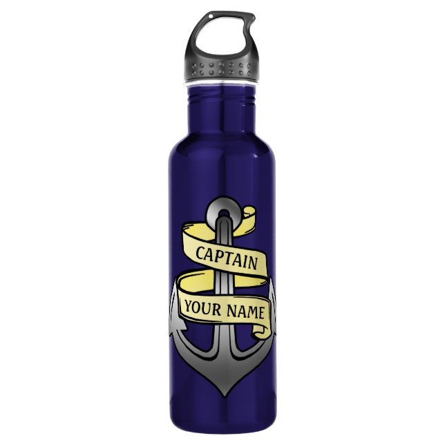 Nautical Anchor Custom Ship Captain Your Name 710 Ml Water Bottle (Front)