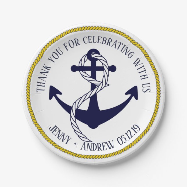 Nautical Anchor Custom Wedding Paper Plates (Front)