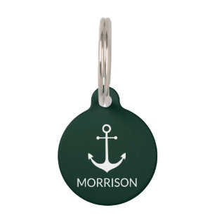 Nautical Anchor dark green custom dog Name info Pet Tag
