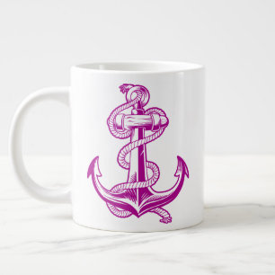 Nautical Anchor (Dark Pink Purple) Large Coffee Mug