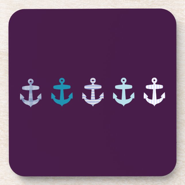 Nautical Anchor Design - Blue / Purple Coaster (Front)
