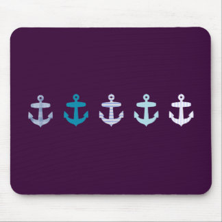 Nautical Anchor Design - Blue / Purple Mouse Pad