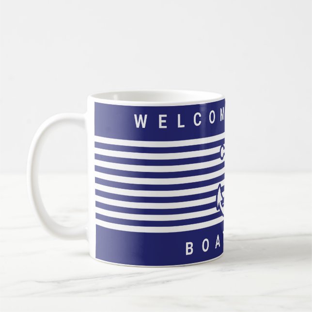 Nautical Anchor Design Navy Blue and White Stripe Coffee Mug (Left)