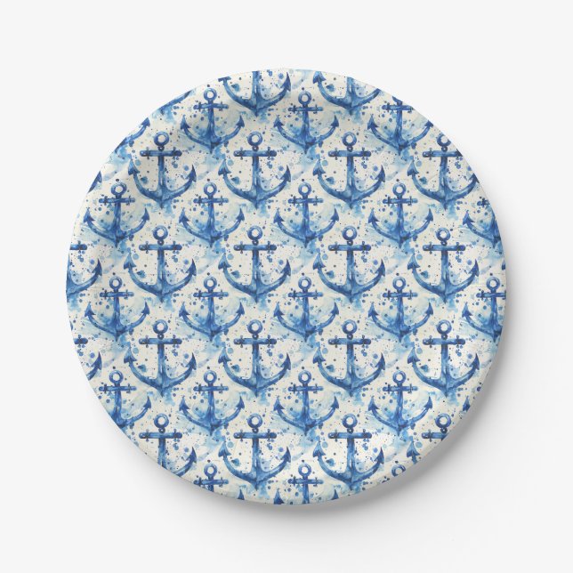Nautical Anchor Design Party Paper Plates (Front)
