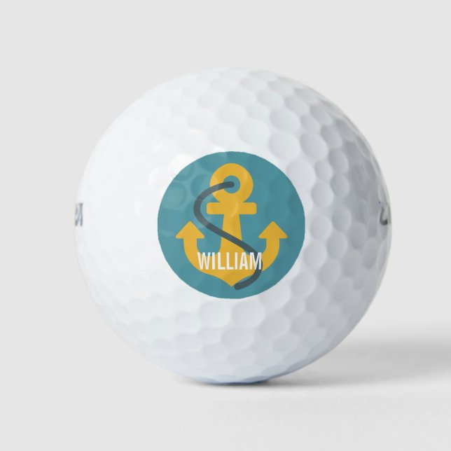 Nautical Anchor Design, Personalised Golf Balls (Front)