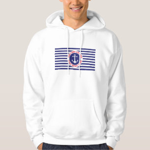 Nautical Anchor Design with Stripes Hoodie