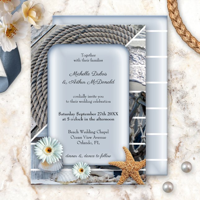 Nautical Anchor Dusty Blue Beach Wedding Invitation (Creator Uploaded)