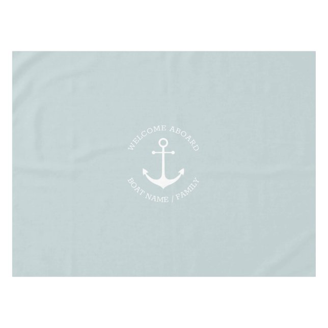 Nautical anchor dusty blue Custom Welcome Aboard  Tablecloth (Front (Horizontal))