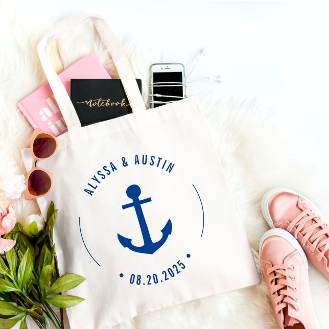 Nautical Anchor EDITABLE COLOR Wedding Favour Tote (Creator Uploaded)