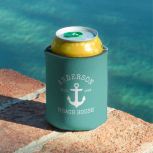 Nautical Anchor Family Beach House Can Cooler