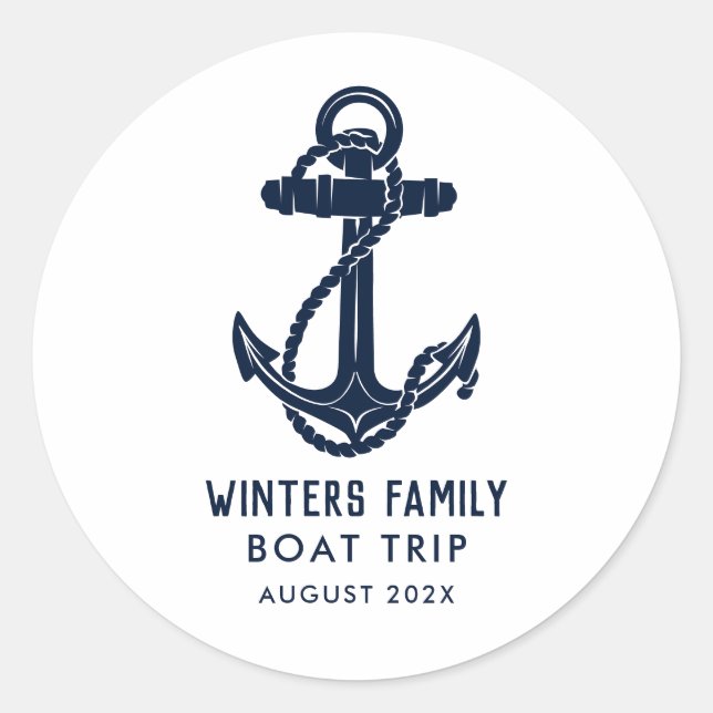 Nautical Anchor Family Boat Trip Custom Classic Round Sticker (Front)
