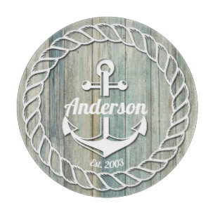 Nautical Anchor Family Name Beach House Summer    Cutting Board