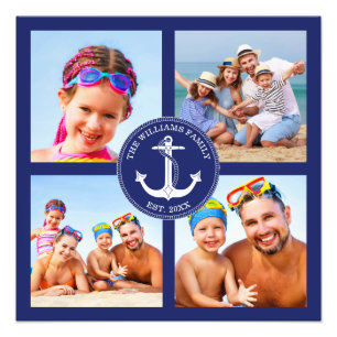 Nautical Anchor Family Photo Collage Blue Frame Print