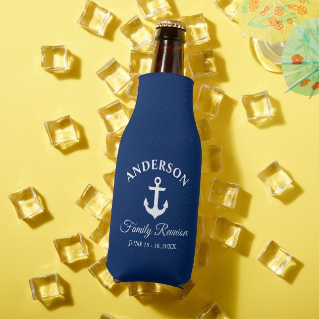 Nautical Anchor Family Reunion Navy Blue Bottle Cooler (In Situ Summer)