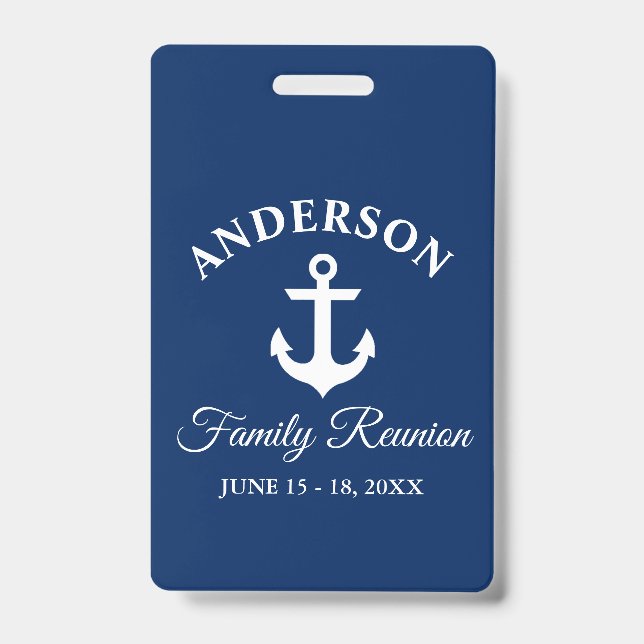 Nautical Anchor Family Reunion Navy Blue ID Badge (Front)