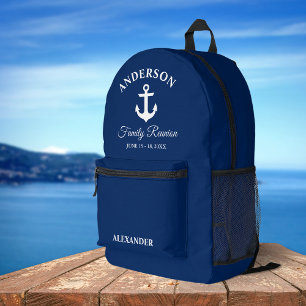 Nautical Anchor Family Reunion Navy Blue Printed Backpack