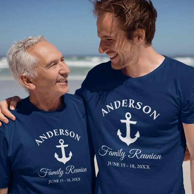 Nautical Anchor Family Reunion Navy Blue T-Shirt (Choose from a variety of shirt colors and styles)