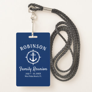 Nautical Anchor Family Reunion Navy Blue & White ID Badge