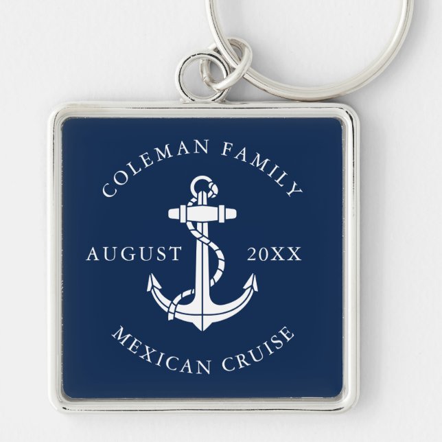 Nautical Anchor Family Trip Custom Key Ring (Front)