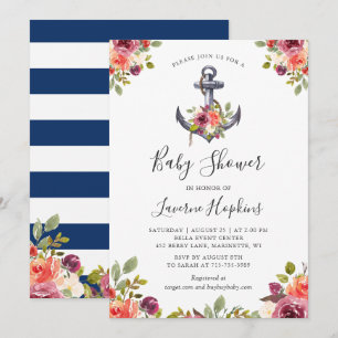 Nautical Anchor Floral Baby Shower Invitation