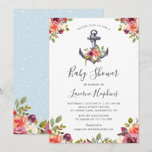 Nautical Anchor Floral Boy Baby Shower Invitation