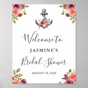 Nautical Anchor Floral Bridal Shower Welcome Sign