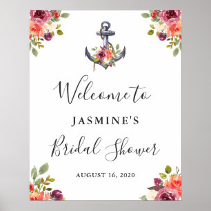 Nautical Anchor Floral Bridal Shower Welcome Sign