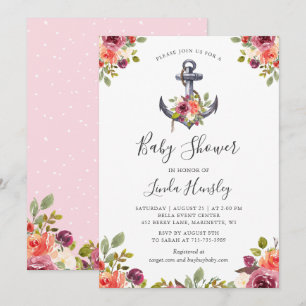Nautical Anchor Floral Girl Baby Shower Invitation