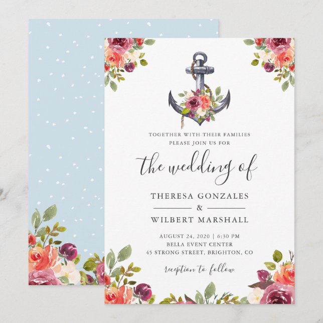 Nautical Anchor Floral Wedding Invitation (Front/Back)