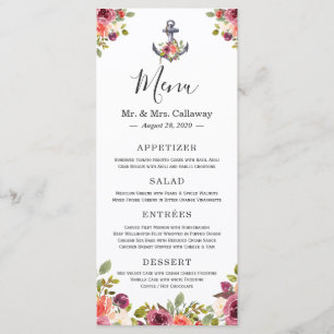 Nautical Anchor Floral Wedding Menu