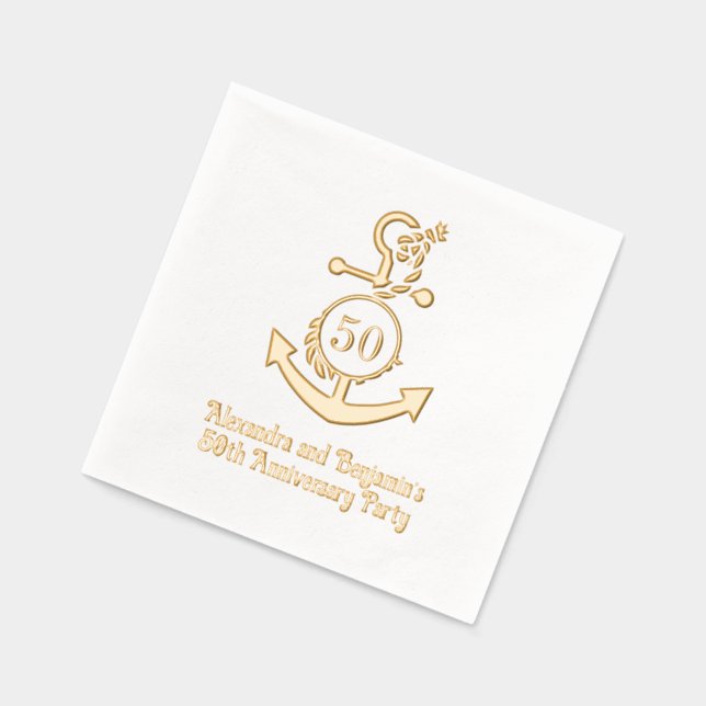 Nautical Anchor Frame #2 Anniversary Party Foil Napkins (Left)