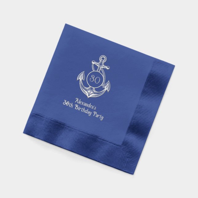 Nautical Anchor Frame #6 Birthday Party Foil Napkins (Left)