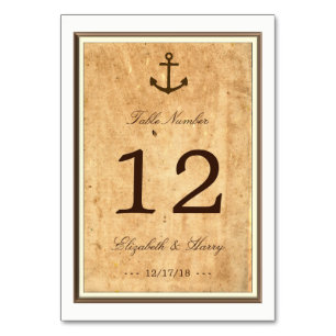 Nautical Anchor Framed Vintage Paper Table No. Number