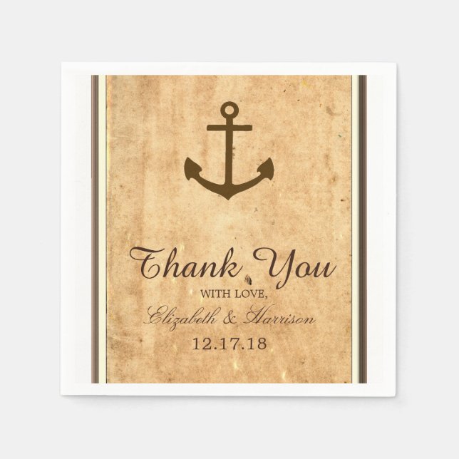 Nautical Anchor Framed Vintage Paper Wedding Napkin (Front)