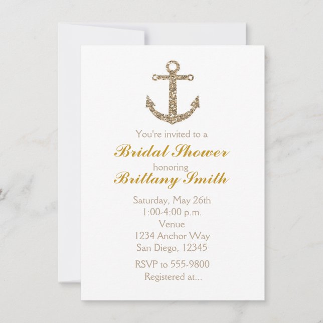 Nautical Anchor Gold Glitter Glam Party Invitation (Front)
