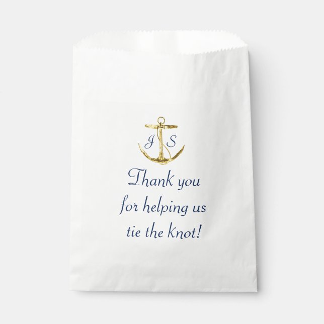 Nautical Anchor Gold Navy Blue Wedding Thank You Favour Bags (Front)