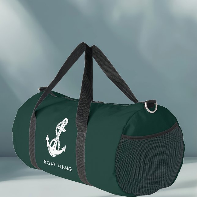Nautical Anchor Green Boat Name Crew Duffle Bag (Nautical Anchor Green Duffle Bag)