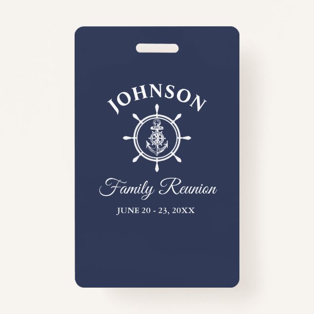 Nautical Anchor Helm Family Reunion Navy Blue ID Badge (Front)